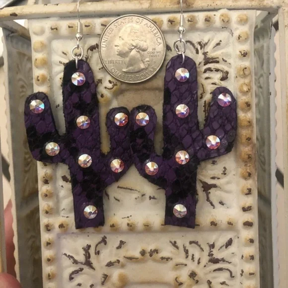 Snakeskin and Rhinestone Earrings - Picture 2 of 4